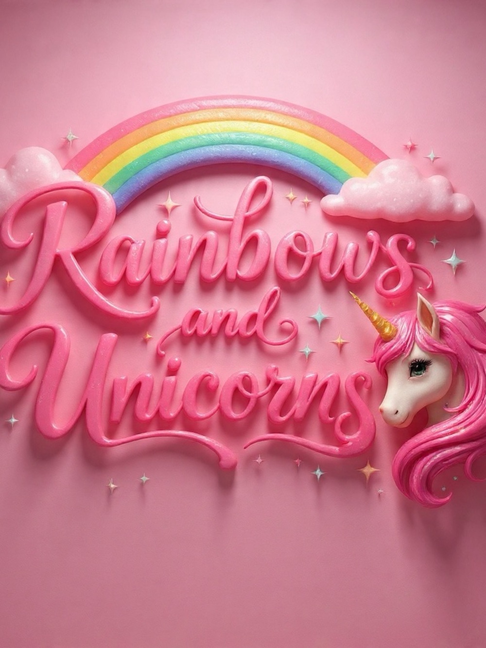 Pink 'Rainbows and Unicorns' Wall Art Print